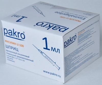 1 мл трехкомпонентный шприц Pakro инсулиновый U100 , с иглой 0,3х13, 100 шт купить оптом в Ярославле